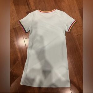 White Dress with Rainbow Trim